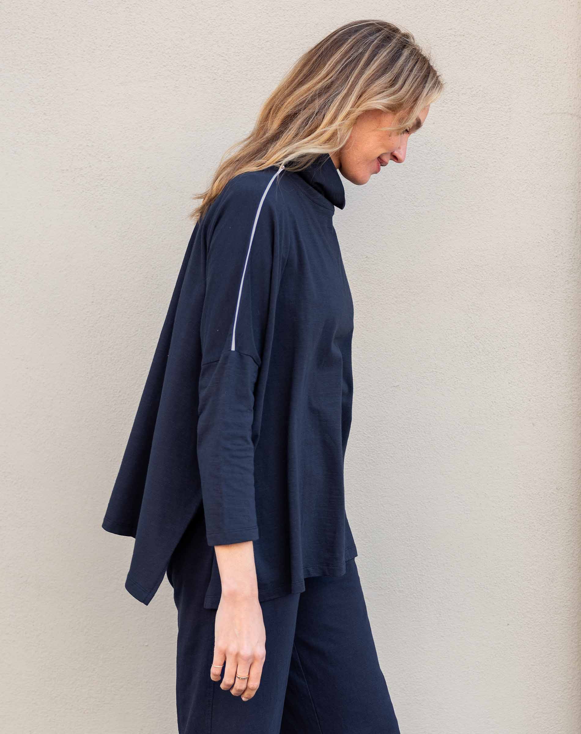 Catalina Turtleneck Tee- Navy w/ Piping - One Size