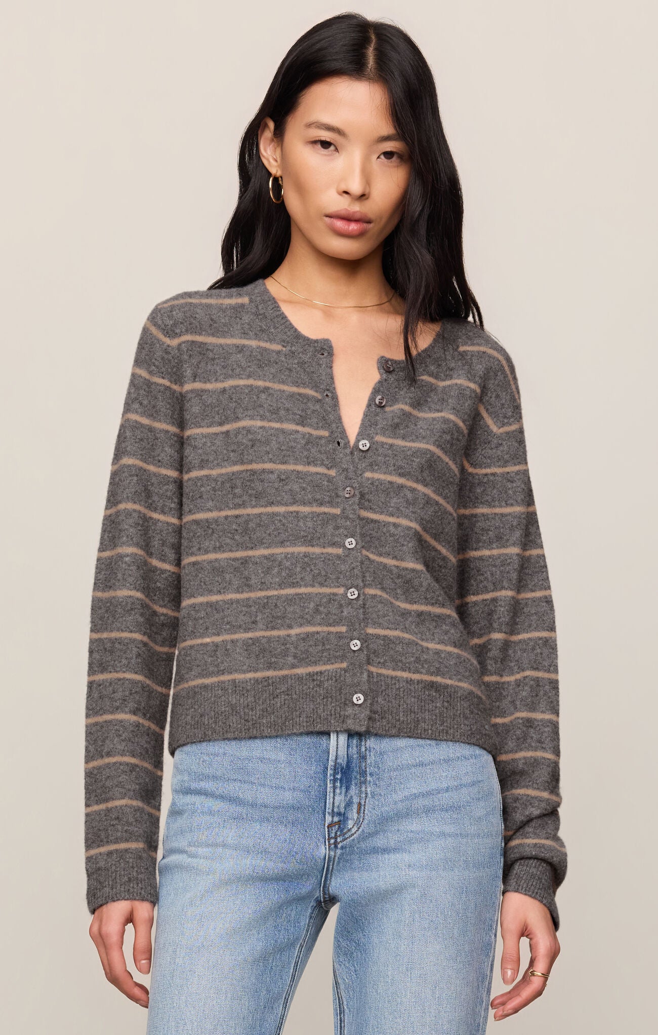 Medina Stripe Cardigan Charcoal Heather