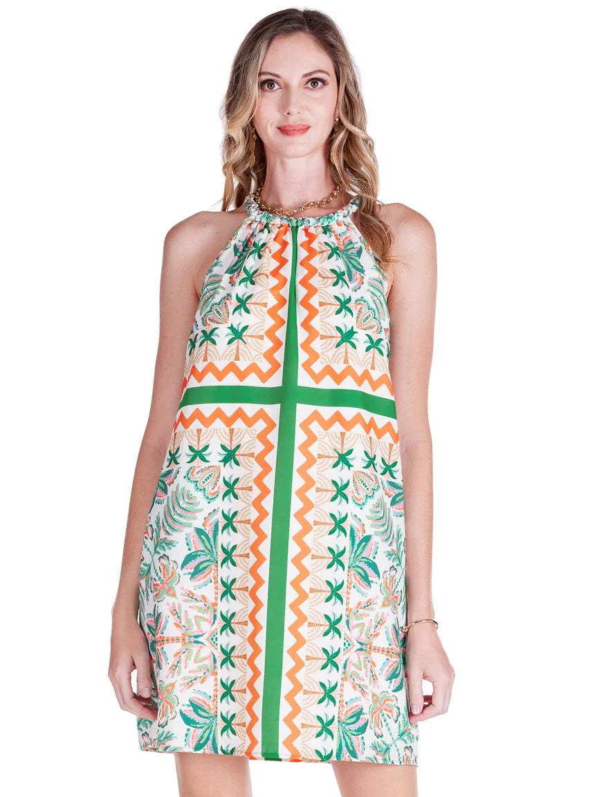 Palm Fiesta Braided Neck Halter Dress
