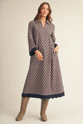 Geo Floral Midi Dress with Scallop