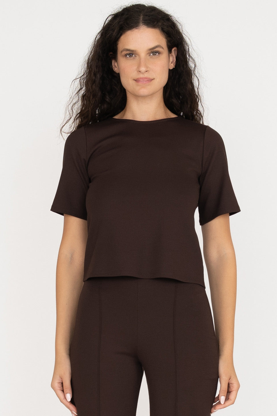 Ponte Knit Extended Short Sleeve Top - Wholesale