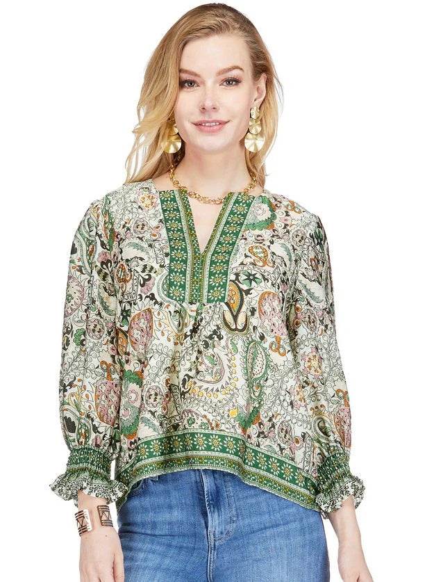 Joy Joy Pinwheel Border Placket Top