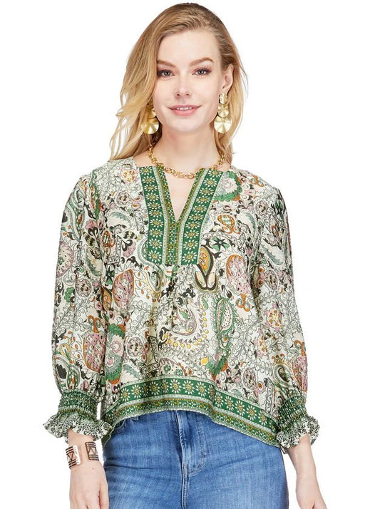 Joy Joy Pinwheel Border Placket Top