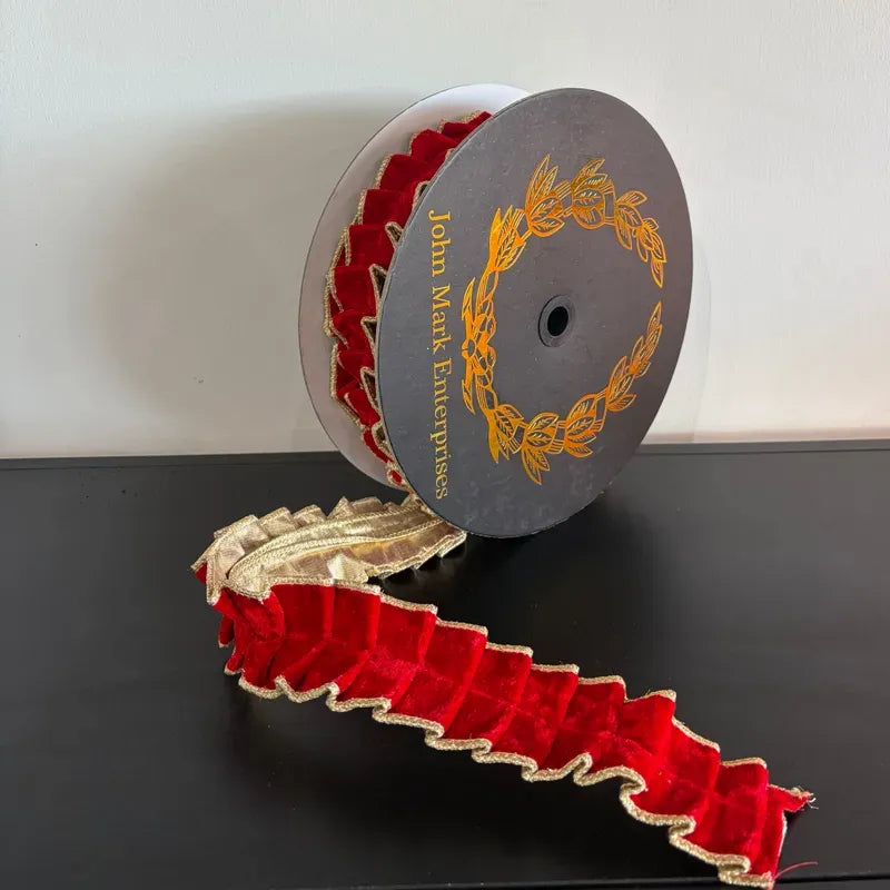 Red Velvet Pleated Metallic 1.5x10yd