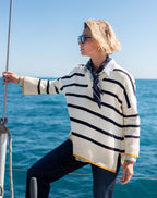 Montauk VNeck Sweater - Cream/Navy/Golden