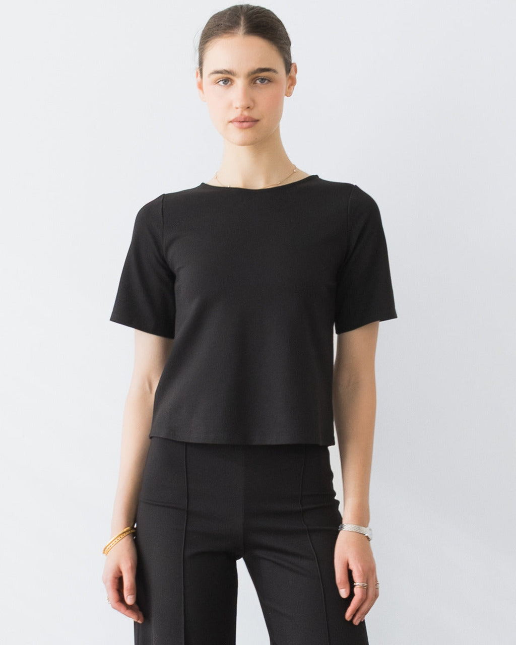 Ponte Knit Extended Short Sleeve Top - Wholesale