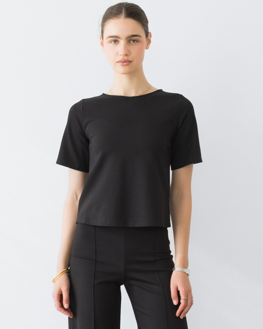 Ponte Knit Extended Short Sleeve Top - Wholesale