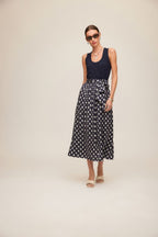 Contrast Belted Midi Dress