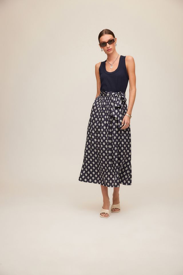Contrast Belted Midi Dress