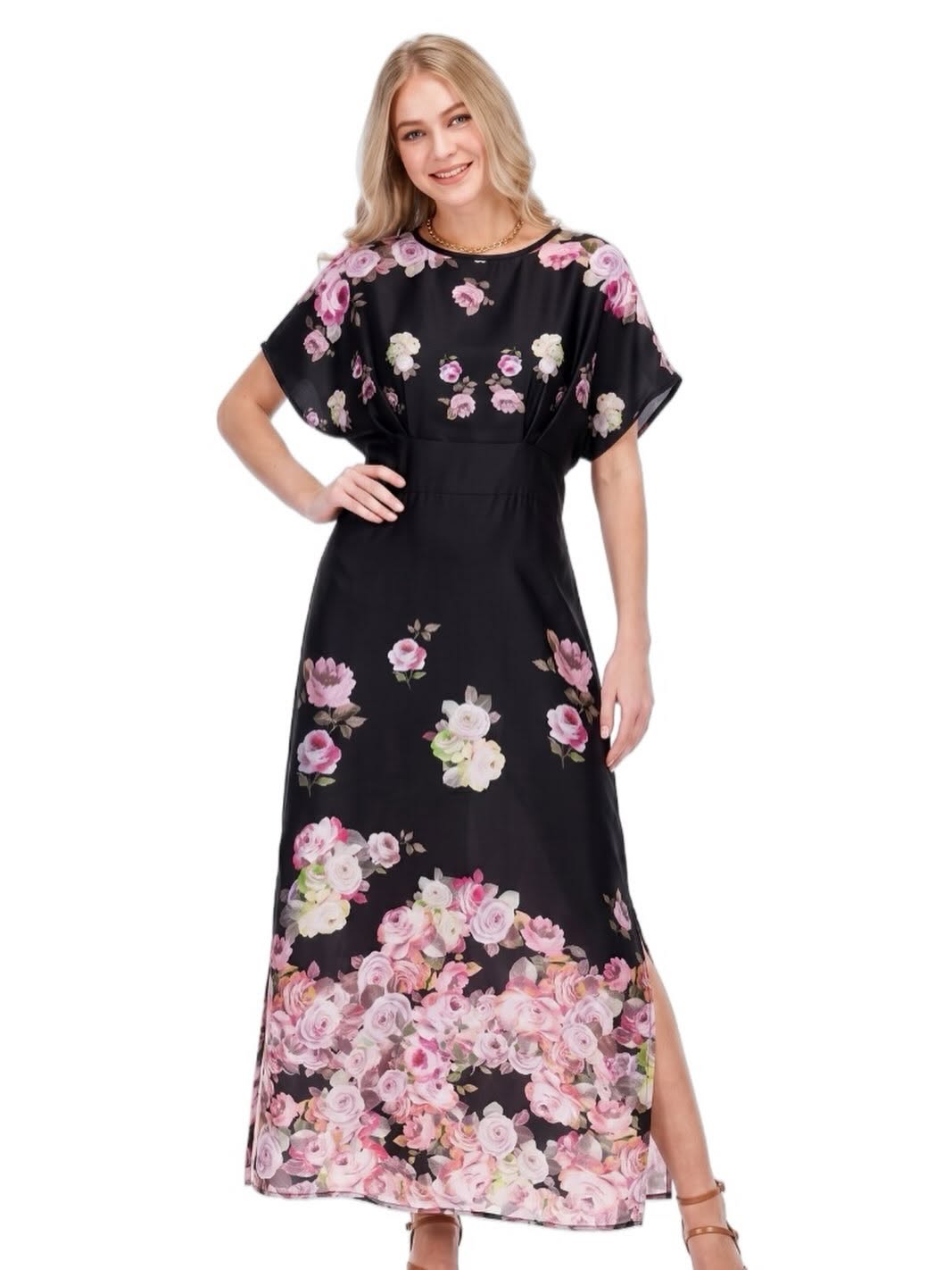 Rose Border Cinched Waist Dress