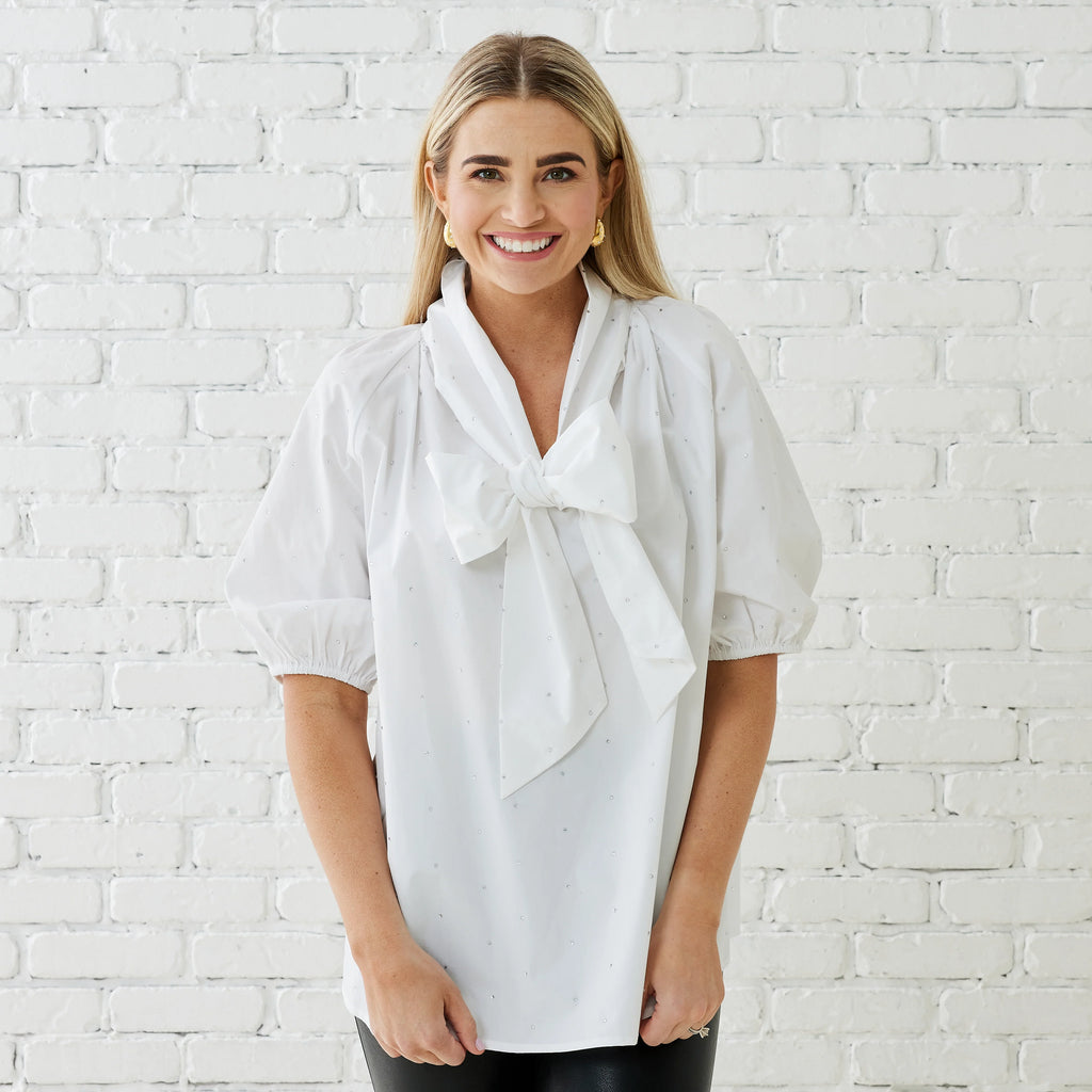 RYAN BOW SPARKLE TOP WHITE