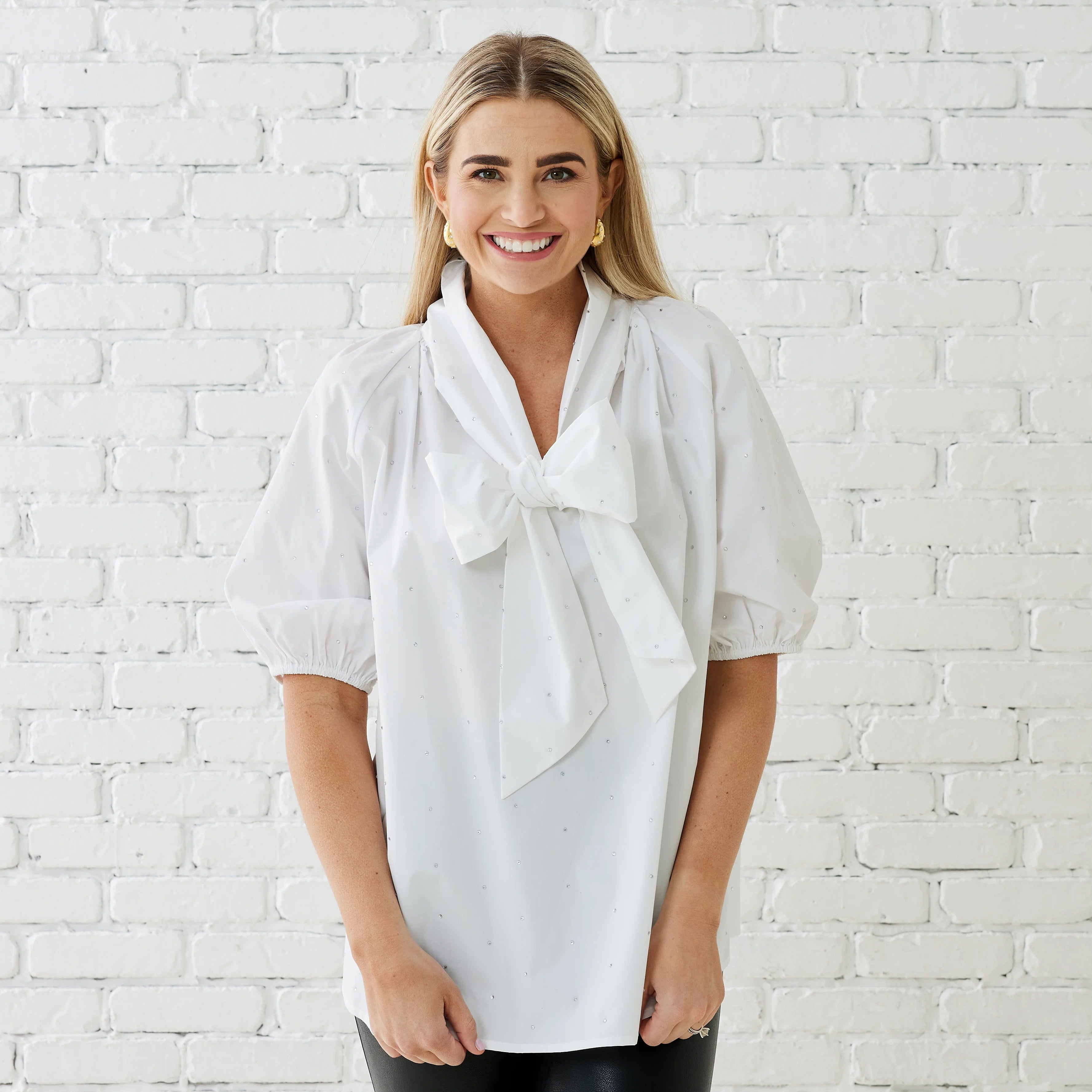 RYAN BOW SPARKLE TOP WHITE