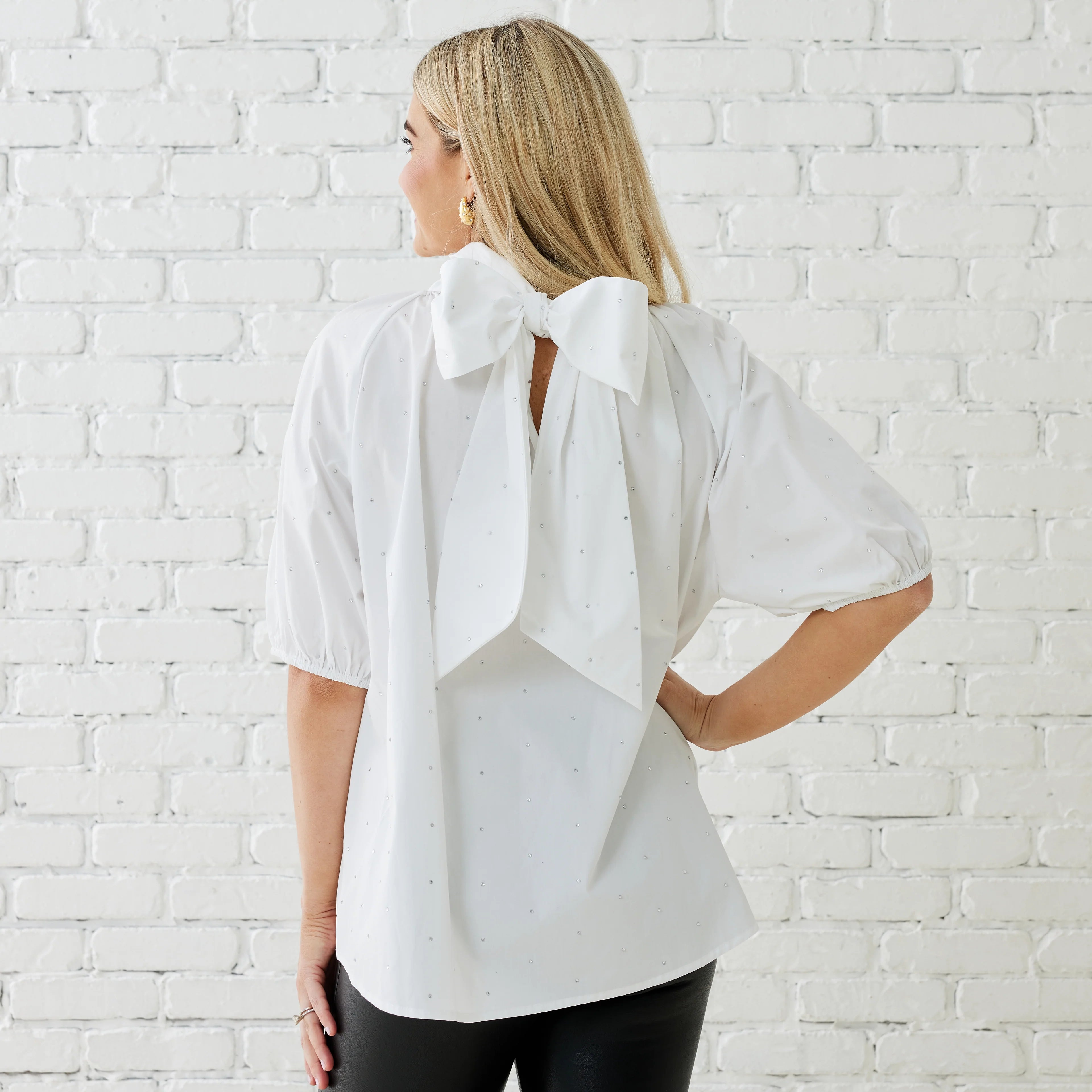 RYAN BOW SPARKLE TOP WHITE