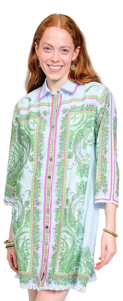 Paisley Border Shirtdress Blue