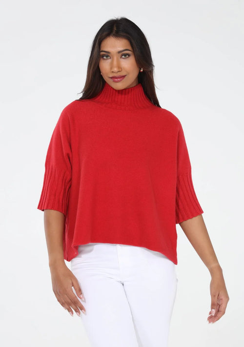 Aria Pleated Sleeve Mock Neck Sweater