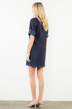 Short Sleeve Collared V-Neck Dress