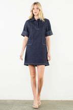 Short Sleeve Collared V-Neck Dress