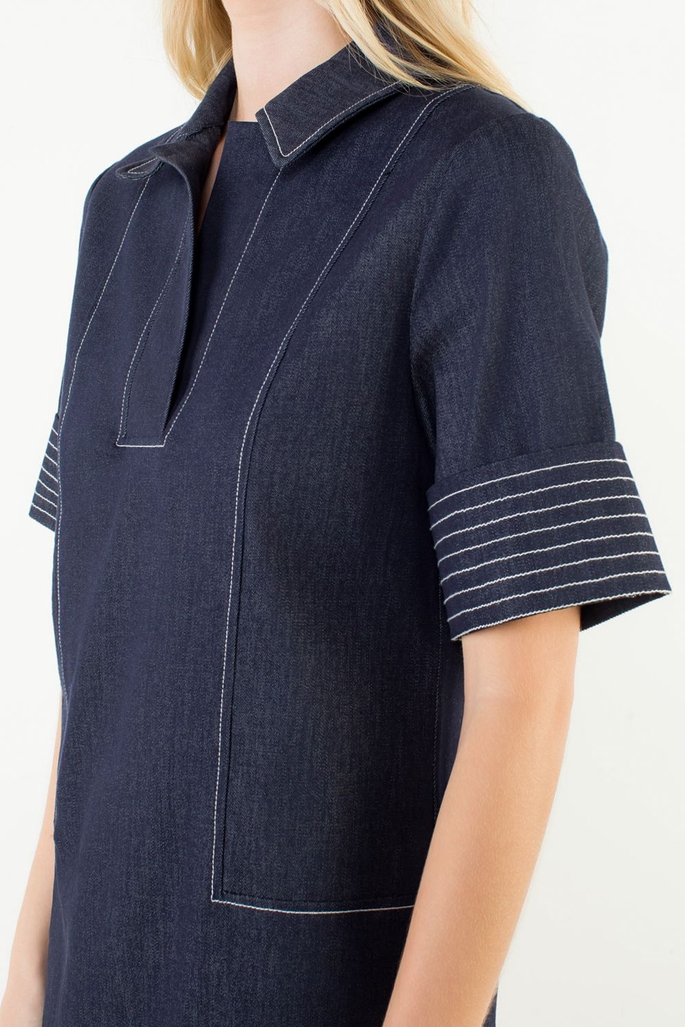 Short Sleeve Collared V-Neck Dress