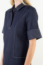 Short Sleeve Collared V-Neck Dress