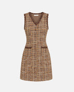Brown Tweed VNeck Dress
