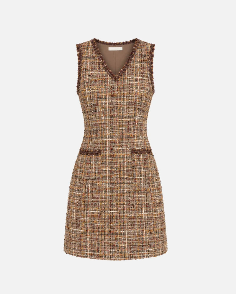 Brown Tweed VNeck Dress