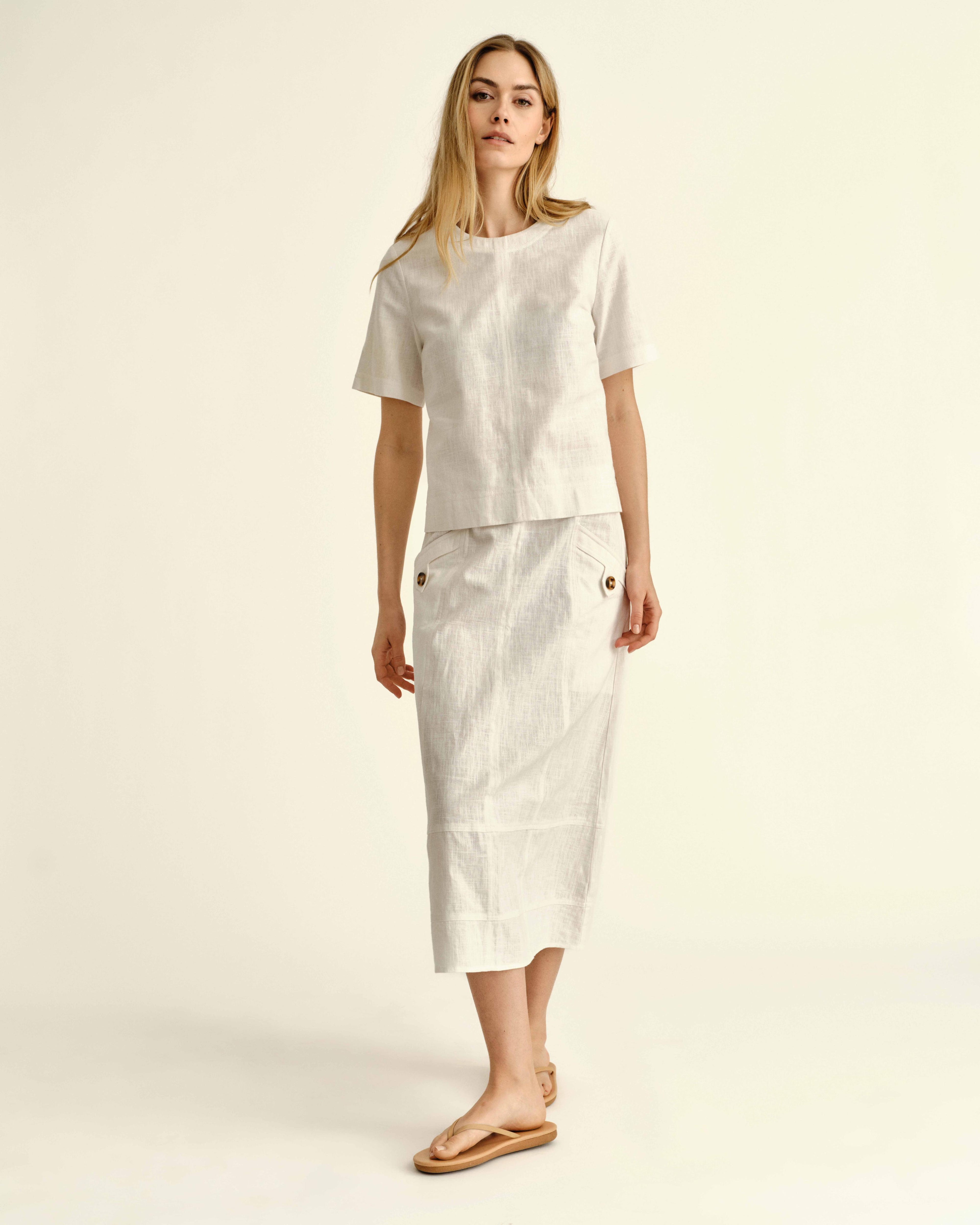 SU26 Alice Button Skirt-Bright White